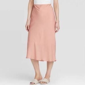 NWT - A New Day Pink Satin Midi Skirt S
